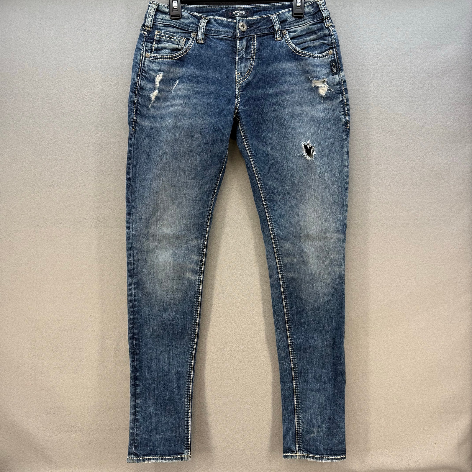 Silver Jean Co. Women's 28x29 Blue Girlfriend Mid Rise Skinny L27137sjl388